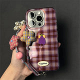 Daiiibabyyy  Large hole IND semi transparent checkered music eggplant phone case with star hanging rope for iPhone 11 12 13 14 15 16 pro max