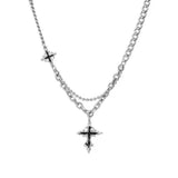 Daiiibabyyy  Hiphop Punk Long Cross Necklaces for Women Men Punk Double Layer Splicing Chain Necklace Charm Trend Neck Jewelry Halloween Gift
