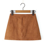 Daiiibabyyy  Autumn Winter High Waist Suede Faux Leather Mini Skirt Women Back Zipper A-line Short Skater Party Femme Camel Black