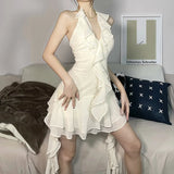 DAIIIBABYYY  -  New Women's Solid Color Slim Fit High Waist Fashionable Hanging Neck Sexy Backless Dress