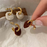 Daiiibabyyy  Vintage Oil Drop Square Pendant Earrings for Women Fashion Geometric Metal C-Shaped Earrings Light Luxury Jewelry Accessories