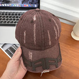 DAIIIBABYYY  -  New Washed Cotton Baseball Cap Unisex Hip Hop Street Sun Hat Outdoor Soft Top Distressed Letters Denim Peaked Cap