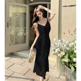 DAIIIBABYYY  -  Hot Girl Retro Sexy V-neck Strap Dress for Women's Summer Mesh Slim Fit Mermaid Long Dress Fashion Female Clothes