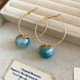 Daiiibabyyy  Light Luxury Multiple Multicolor Round Resin Ball Large Hoop Earrings for Women Gold Plated Iron Alloy Daily Party Jewelry
