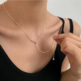 Daiiibabyyy S925 Sterling Silver Adjustable Pull Type Snake Chain Choker Necklace Simple Heart-Shaped Pendant Women's Gift Boutique Jewelry