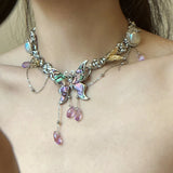 Daiiibabyyy  Dazzling Butterfly Metal Tassel Necklace Punk Exaggerated Luxury Choker Dinner Party Elegant Jewelry for Women Unisex