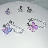 DAIIIBABYYY  -  1PC Butterfly Earring Stainless Steel Helix Piercing Cartilage Ear Piercing Conch Piercing Moon Stone Ear Stud Body Jewelry