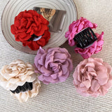 DAIIIBABYYY  -  Romantic French Rose Flower Barrettes Women's Back Head Shark Clip Large Grip Loose Clip Headdress Fashion