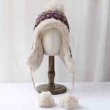 Daiiibabyyy  Autumn Winter Sherpa Peru Hat Ear Protection Warm Knitting Plush Ball Snow Ski Cap Hunting Balaclava Windproof Hats