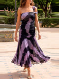 Daiiibabyyy  Women Fashion Draped Long Party Dresses Sexy Strapless Pattern Print Summer Dress Elegant Sleeveless Hight Waist Slim Fit Gowns