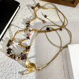 Daiiibabyyy  Vintage Bohemian Handwoven Double Layer Natural Stone Crystal Adjustable Design Necklace For Women Girls Fashion Jewelry
