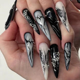 Daiiibabyyy  24pcs Manicure Long Almond False Nails Stiletto Stained Love Flame Fake Nials Detachable Ballerina French Nail Tips Women