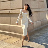 Daiiibabyyy Black Square Collar Long Sleeve Bottoming Slim Skirt Summer 2024 Sexy Vestidos Evening Dresses for Women Elegantes Party Prom