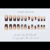 Daiiibabyyy  24pcs Retro Brown French Style Press On Nails Cute Bowknots Coffee Bean Polka Dot Decor False Nails Mid-length Coffin Fake Nail