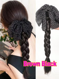 Daiiibabyyy  Polka Dot Bow Twist Braid Synthetic Ponytail Wig For Daily Wear Elegent Low-tie Synthetic Claw Clip Braided Ponytail Hairpiece