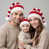Daiiibabyyy  Merry Christmas Hat Christmas Knitted Hat Stripe Warm Santa Beanie Hat Plush Ball Crochet Parent Child Hat Happy New Year