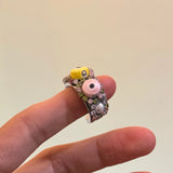 DAIIIBABYYY  -  French niche design tinfoil style bright silver textured gemstone-encrusted open ring