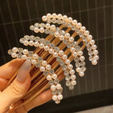 Daiiibabyyy  Luxury Pearl Hair Combs Women Elegant Zircon Hairpin Clips Crystal Bun Wedding Bridal Hairclaw Rhinestone Jewelry Accessories