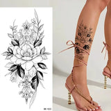 DAIIIBABYYY  -  Black Flower Women Sexy Tattoo Sticker Women Dot Rose Peony Body Chest Art Temporary Tattoos Water Transfer Fake Tattoo Stickers