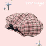 DAIIIBABYY  -  Art Student Big Print Painter Caps for Women Y2K Cute Pink Plaid Cloud Hats Summer Thin Travel Sunscreen Black Bow Retro Berets