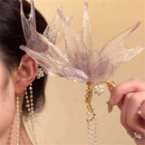 Daiiibabyyy  Exquisite Pearl Butterfly Tassel Ear Hook for Women Sweet Metal Irregular Wing Ear Clip Earrings Wedding Jewelry Accessories