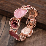 Daiiibabyyy  Enamel Colored Oil Rose Bracelet Geometric Hollowing Out Elastic Buckle Elastic Flower Bangle Ethnic Chinese