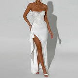 DAIIIBABYYY  -  Strapless Sequined Patchwork Fashion Maxi Dress, Women Spring Summer Sexy Sleeveless Party Dress, 2025 New Simple Ladies Dresses