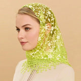 Daiiibabyyy  Simple Floral Printed Lace Triangle Scarf Embroidered Ethnic Style Lace Head Scarf for Women Lightweight Scarf Accessories