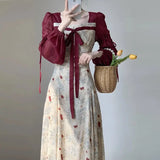 DAIIIBABYYY  -  Spring Summer Patchwork Floral Dresses Ladies Chinese Style 2025 New Temperament Chiffon Puff Sleeve Long Dress Women Clothing