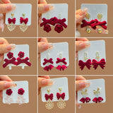 DAIIIBABYYY  -  New Romantic Winter Red Velvet Flocking Bow-knot Earrings Korean Fashion White Furry Ball Multi-style Dangle Earring Jewelry