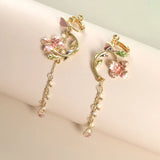 Daiiibabyyy  New Trendy Cute Flower Asymmetrical Spiral Dangle Earrings for Women Charm Long Tassel Blue Crystal Drop Earring Wedding Jewelry