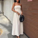Daiiibabyyy  Summer Sexy Sleeveless Draped Women Dress 2025 New Casual Backless Party Dresses Elegant Strapless Hight Waist Solid Long Dress