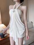 Daiiibabyyy  Pure and Unique Halter Neck Strapless Dress Nightclub Mesh Makes You Look Thin