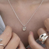 Daiiibabyyy  Korean Silver Color Oval Aquamarine Pendant Necklace Ladies Girls Luxury Snake Chain Necklace Fashion Jewelry Accessories
