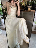 Daiiibabyyy  Midi Dress Women Princess Chic Aesthetic Holiday Leisure Ruffles Vintage French Style Sleeveless Partywear Summer Young