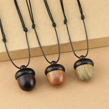 Daiiibabyyy Vintage Screwable Ebony Acorn Pendant Gawu Box Long Necklace Pine Cone Acorn Design Jewelry Artistic Wishing Bottle Ornaments