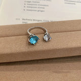 Daiiibabyyy  New Korean Copper Set Zircon Open Ring for Women Exquisite Colorful Rhinestone Adjustable Ring Engagement Dating Jewelry