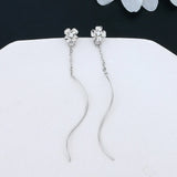 Daiiibabyyy Silver Color Line Earrings for Women Girl Gift Gardenia Flower Long Wave Korean INS Fashion Crystal Jewelry Wholesale