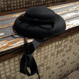 Daiiibabyyy  French Style Small Top Felt Hat Ribbon Band Black Fedora Hat for Women Bow Fascinator Tea Party Wedding CockTail Headpiece