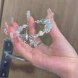 Daiiibabyyy  Korean Blue Crystal Beads Butterfly Bracelets For Women Girls Sweet Gradient Beaded Adjustable Chain Bracelet Jewelry