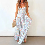Daiiibabyyy  Sexy Low Cut Halter Floral Printed Dress Elegant Sleeveless Hollow Out Pleat Dress Summer New High Waist Backless Evening Dress