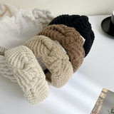 Daiiibabyyy Wide-brimmed Woolen Hair Band Women Retro Maillard Headband Middle Knotted Hoop Fixed Hairband Girls Hair Accessories