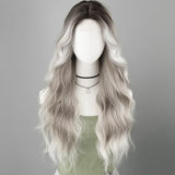 Daiiibabyyy  Gradient gray water ripple long curly hair chemical fiber synthetic wig | high quality layered wig | suitable for daily wear