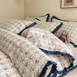 DAIIIBABYYY  -  French style pure cotton bed cover, four piece set on bed, 100 small floral all cotton duvet cover, bed sheet, lace style three