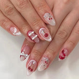 DAIIIBABYYY  -  24pcs Red Cherry Fake Nails French Almond Press on Nails with white Bow Decor Full Cover Wearable False nail Tips For Women