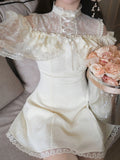 Daiiibabyyy  Japanese Sweet Off Shoulder Bow Dresses Y2k Aesthetic Lace Patchwork Grunge Vestidos Harajuku Women A-Line Ruffled Mini Dress