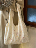 Daiiibabyyy  Women's Tote Bags Korean Floral Sweet Fashionable Versatile Canvas Bags New Large Capacity Commuting Shoulder Bags For Girl