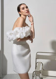 Daiiibabyyy Women's Summer Dress One Neck Short Sleeve Slanted Shoulder Solid Color Dress Sexy Backless Skinny White Dress