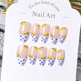 Daiiibabyyy  10pcs Handmade Floral Press-On Nails - Blue & Yellow Flower Design, Elegant Artistic Nail Supplies