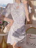DAIIIBABYYY  -  Chinese Improved Style Cheongsam Qipao Short Sleeve Dress Women's New Summer Casual Party Dress